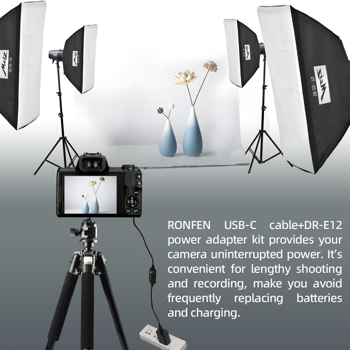 Adaptador de Corriente RONFEN DR-E12 Dummy Battery LP-E12 USB-C PD para Cámaras Canon EOS M - Image 4