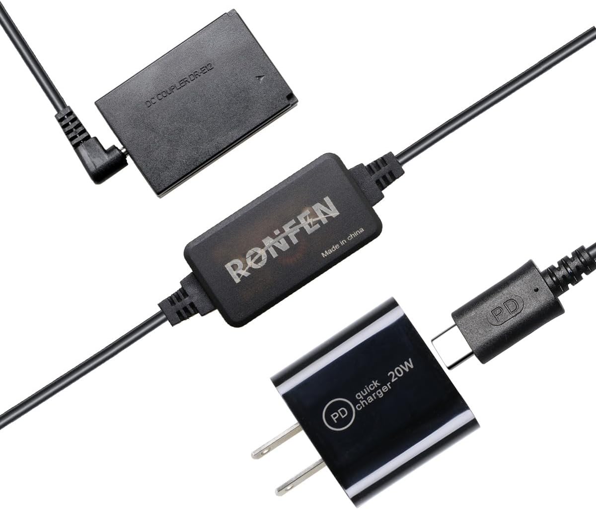 Adaptador de Corriente RONFEN DR-E12 Dummy Battery LP-E12 USB-C PD para Cámaras Canon EOS M